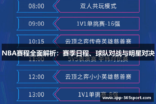 NBA赛程全面解析：赛季日程、球队对战与明星对决